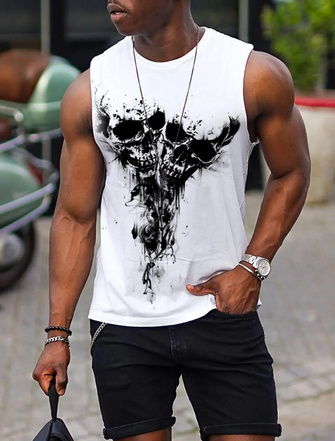 Sports Vest Mens Loose Summer Trendy Fitness Sleeveless Bottom Shirt Retro Oversized Round Neck Short Sleeve T Shirt 2Xs-6Xl
