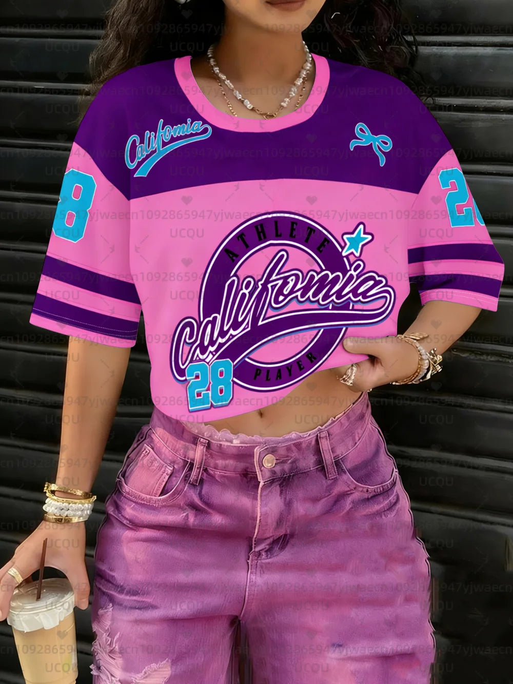 Women's Sports Jersey California 23 Print Short Sleeve T-Shirt Summer Graphic Tee Crop Top Football Jersey Sport T-Shirt