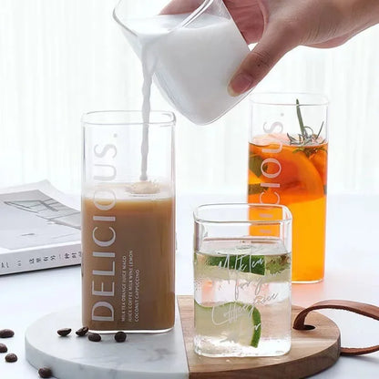Square Simple Glass Cup Clear Cold Drink Juice Milk Glass Red Wine Beer Glass Coffee Cup Water Cup Drinking Utensils