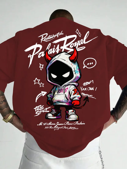 American men's summer personalized small devil letter print comfortable and breathable round neck T-shirt outdoor street top