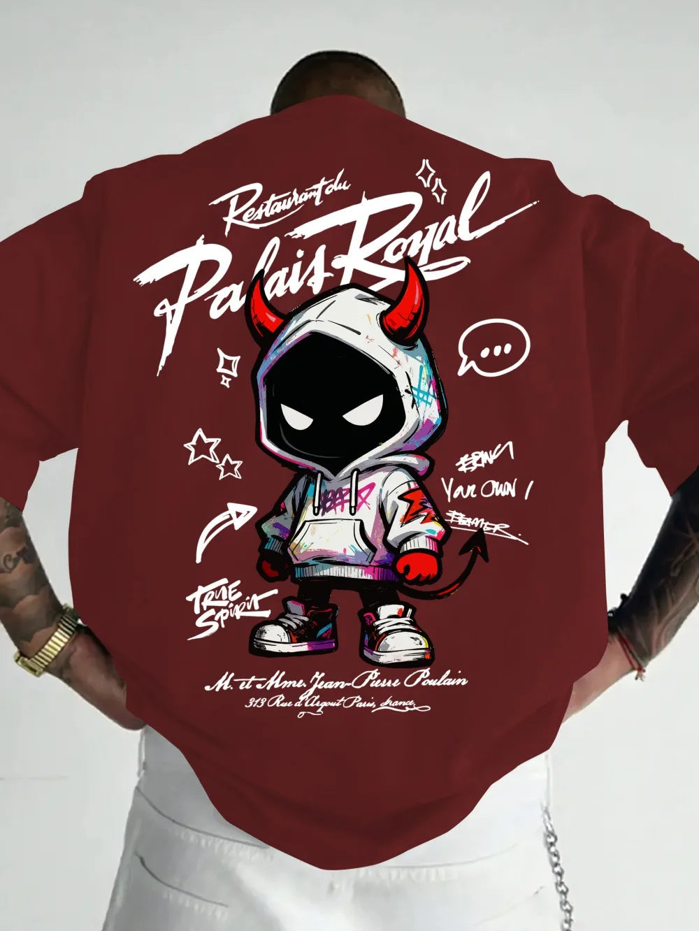 American men's summer personalized small devil letter print comfortable and breathable round neck T-shirt outdoor street top