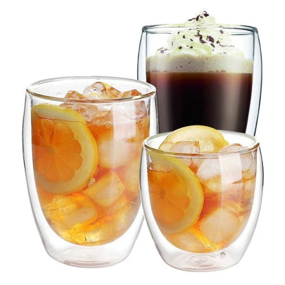 Double Wall Glass Cup Heat Insulation Transparent Handmade Tea Drink Cups MINI Whisky glasses Espresso Coffee Mug set 250-450ml