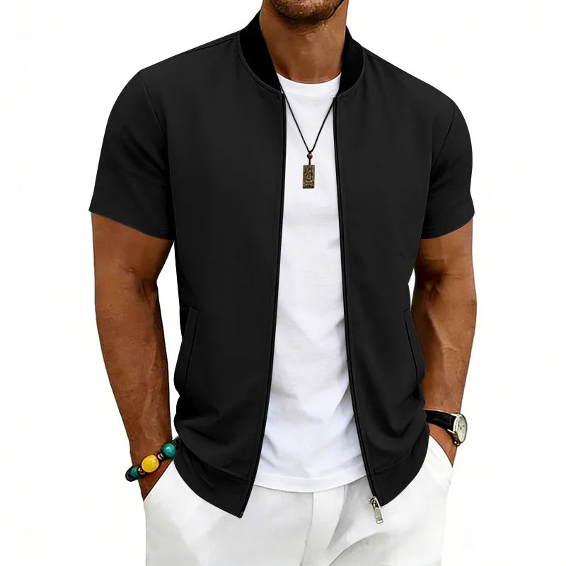 2026 American Summer Men's Stand Collar Thin Sports Short Sleeve Flight Zipper Baseball Jersey Jacket