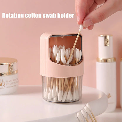 Transparent Cotton Swab Storage Box Rotating With Lid Dustproof Desktop Plastic Toothpick Organizer Jar