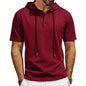 Summer Men's Short Sleeve Hooded T-Shirt Henry Neckline Drawstring Design Casual Loose Breathable Sporty Vest