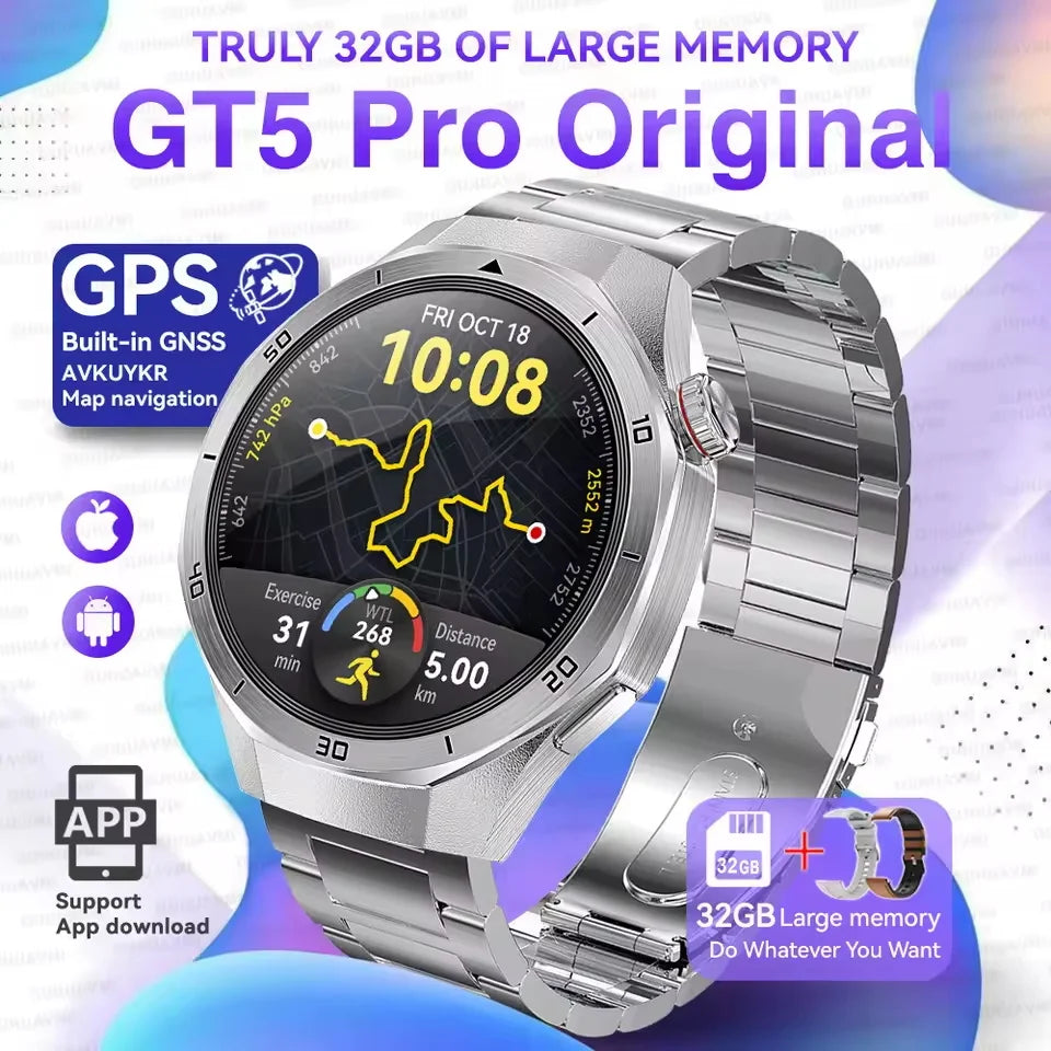 2025 NEW Fashion Men 32GB Big Memory SmartWatch APP Download TWS 3D Menu GPS Navigation Video Play Motion HD Call Watch GUHUAVMI