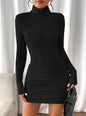 Women's 2026 High Neck Slim Fit Dress Pit Stripe Knitted Texture Design for Daily Life Spring Autumn