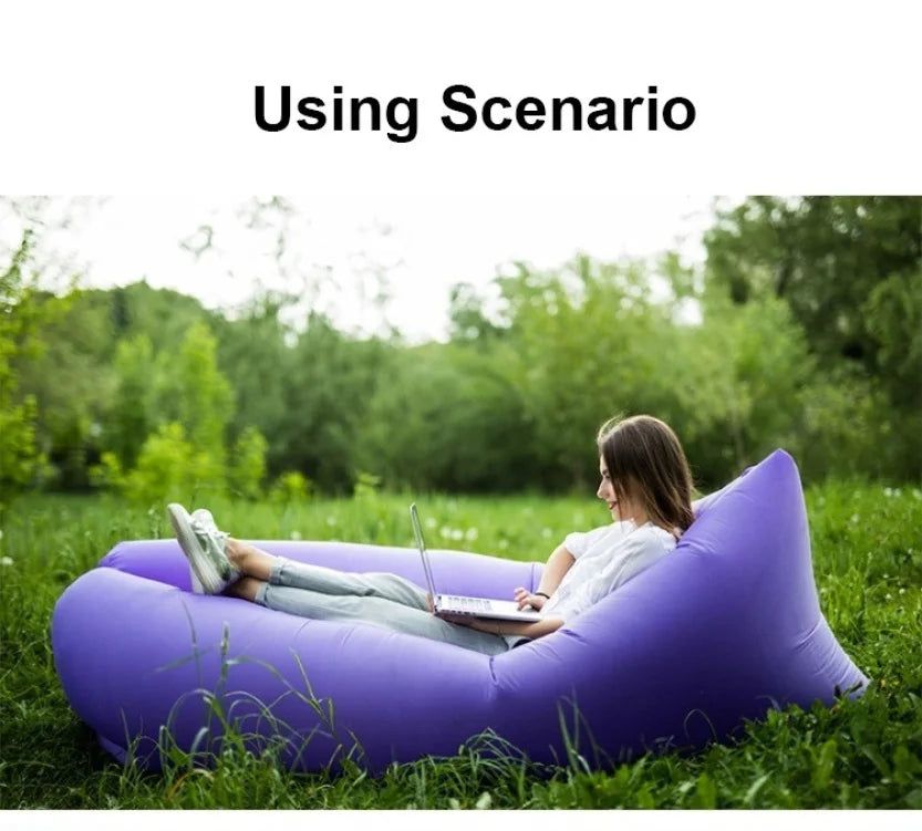 Portable Folding Single Air Sofa Outdoor Fast Inflatable Sofa Bed No Air Pump Required Beach Sleeping Bag Camping Picnic Partner