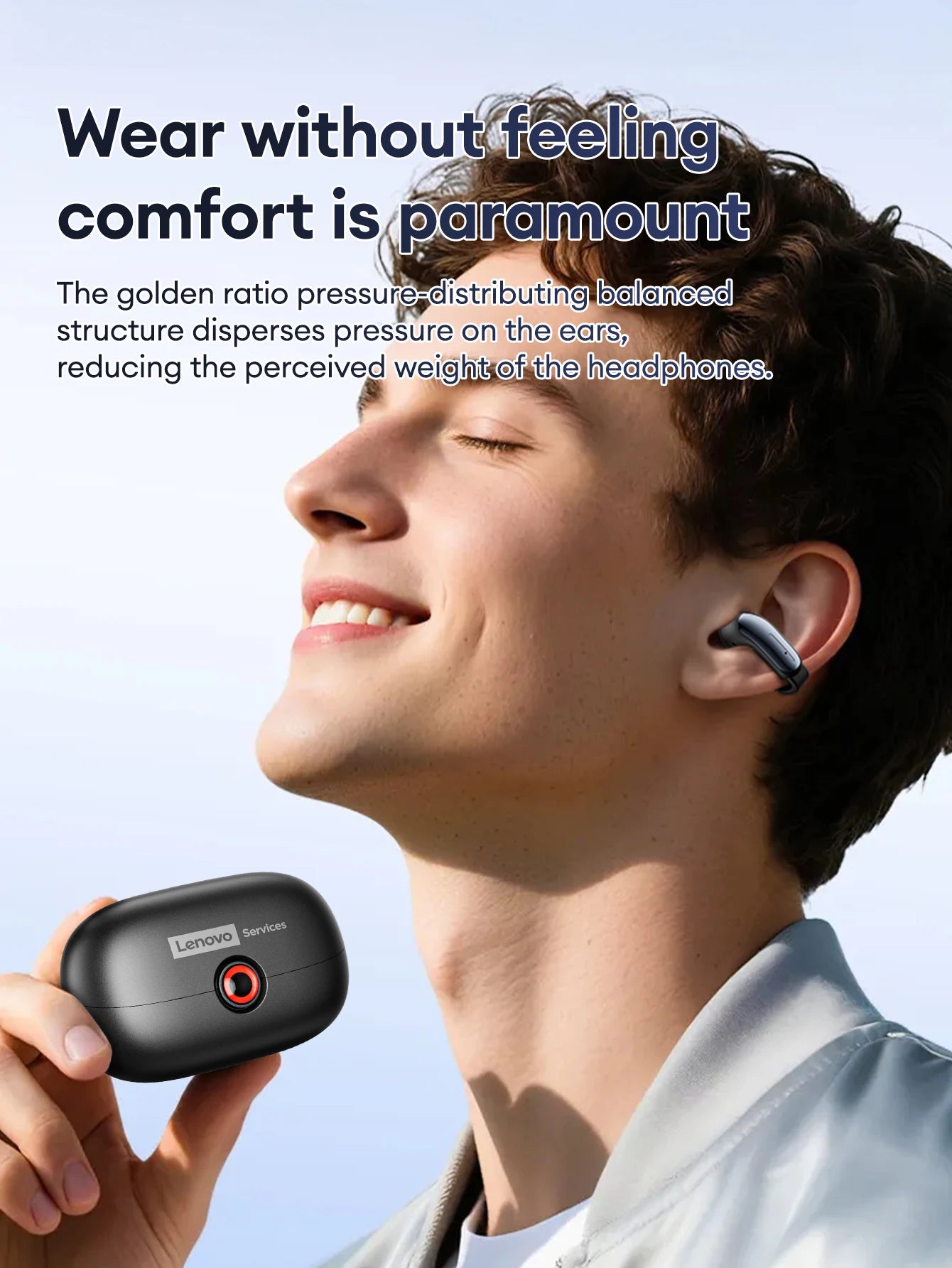 NEW Lenovo LES-108 Bone Conduction Earphones Open Ear Clip Wireless Earbuds Bluetooth 6.0 Sports Headphones with Mic Waterproof