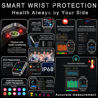 GUHUAVMI New Laser Therapy ECG+PPG Smart Watch Health Monitor Blood Lipids Uric Acid Heart Rate Tracking Monitoring Smartwatches