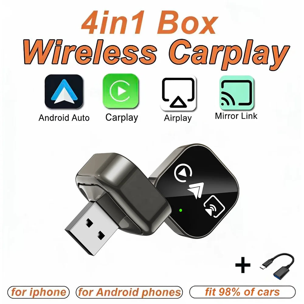 CarRocket 4in1   Carplay Adapter Wired To Wireless Android Auto Mirror Link Smart MiNi Ai Box USB Plug and Play Bluetooth WiFi