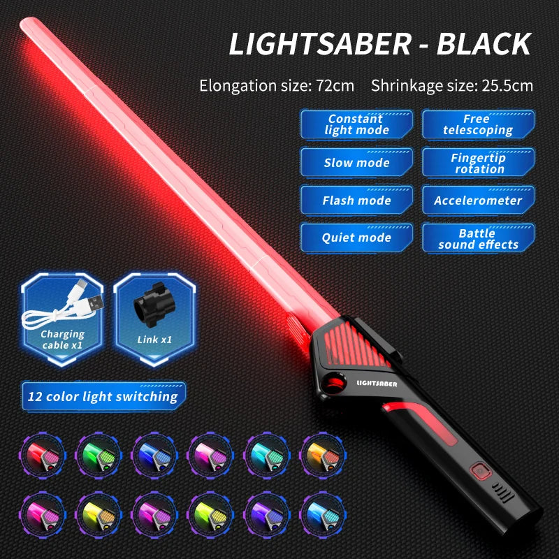 Children Colorful Glowing Sword Toys Telescopic Music Laser Sword 2-in-1 Rotating Decompression Toy Light Sword Kids Adult Toys
