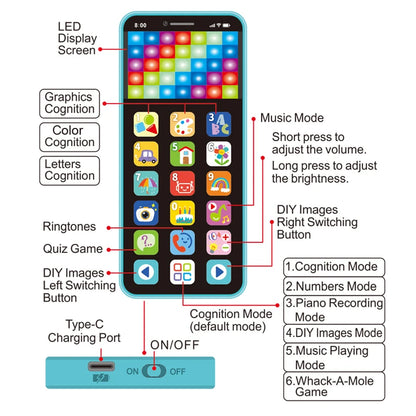 Children's Early Education Multimedia Tablet Color Screen USB Rechargeable Educational Toy with Music Features for Kids Learning