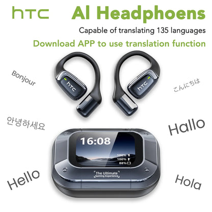 【Słuchawki douszne z tłumaczem AI】HTC NE25 Słuchawki Bluetooth z ekranem dotykowym LCD Sportowe bezprzewodowe słuchawki długie życie z mikrofonem HD