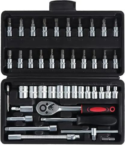 Krachtige 46pcs/set Carbon Steel Combination Set 1/4" Wrench Socket Spanner Screwdriver Household Motorcycle Car Repair Tool