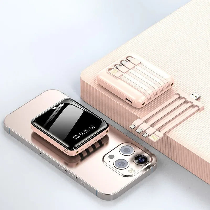 30000mAh Mini Power Bank Fast Charging Large Capacity Portable Power Bank 4 in 1 Cable for Xiaomi iPhone Samsung Huawei 2025 New