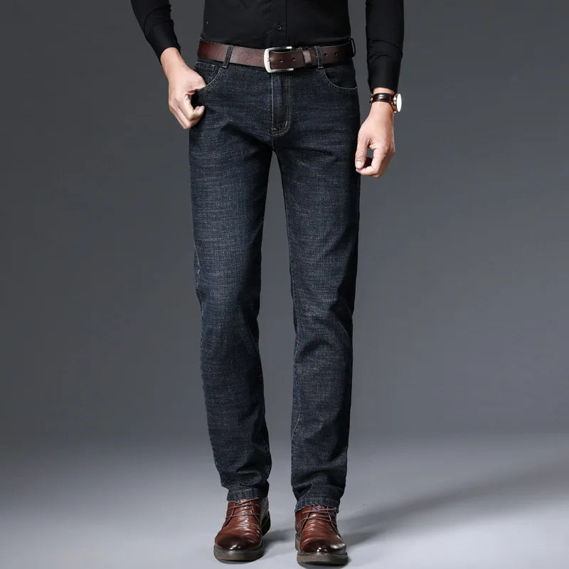 Men Fashion Straight Jeans Men 2025 New Stretch Slim Fit Pants Comfortable Soft Business Denim Trousers Male Brand Clothing