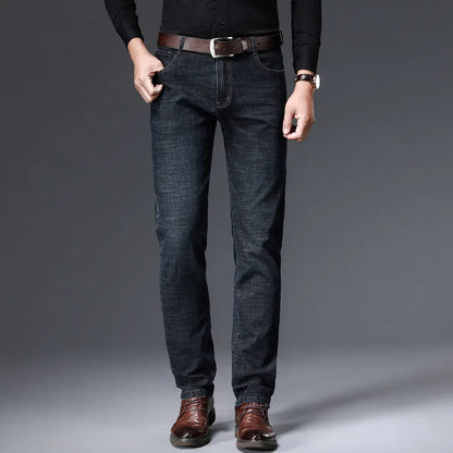 Men Fashion Straight Jeans Men 2025 New Stretch Slim Fit Pants Comfortable Soft Business Denim Trousers Male Brand Clothing