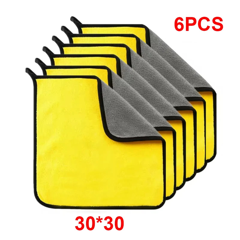 1/2/6pcs Microfiber Cleaning Towel Thicken Soft Drying Cloth Car Body Washing Towels Double Layer Clean Rags Car Accessories
