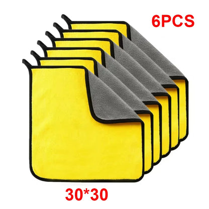 1/2/6pcs Microfiber Cleaning Towel Thicken Soft Drying Cloth Car Body Washing Towels Double Layer Clean Rags Car Accessories