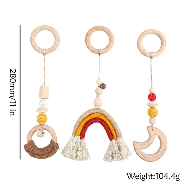 1set Baby Wooden Rattle Toys Play Gym Mobile Hanging Sensory Toys Foldable Play Gym Frame Activity Gym Baby Room Decorations Toy