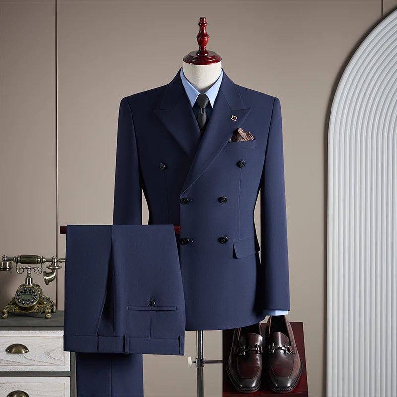 High-quality Groom Wedding Suit, Fashionable and Stylish Dress, Men's Business Double-Breasted Suit Set, Men's Three-Piece Set