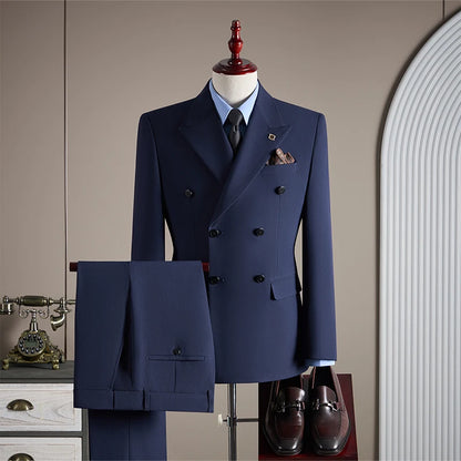 High-quality Groom Wedding Suit, Fashionable and Stylish Dress, Men's Business Double-Breasted Suit Set, Men's Three-Piece Set