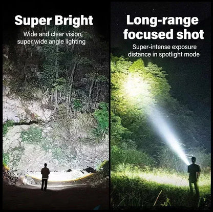 High Strong Power Led Flashlights 2000LM Tactical Torch with Display Light USB Charging Camping Fishing Emergency Zoom Lantern
