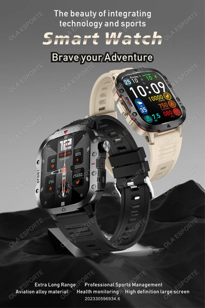 2026 New Military Smart Watch Men IP67 3ATM Outdoor Sports Fitness Tracker Blood Pressure Health Monitor BT Calls GPS Smartwatch