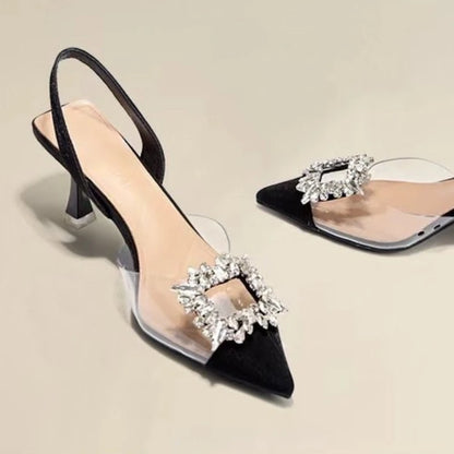Summer Women High Heels Shoes Luxury Crystal Women Sandals Designer Pointed Toe Pumps Transparent Sexy Women Sandalias De Mujer
