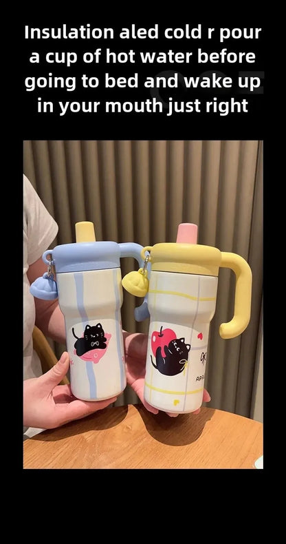 Fashion High Aesthetic Students Straw Mug 316 Stainless Steel 600ML Iced Cup Large Capacity Insulated Thermal Cup Men And Women