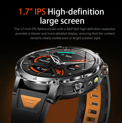 Smartwatch LIGE 2026 wojskowy, bateria 1400mAh, dla mężczyzn, latarka zewnętrzna, wodoodporność IP68, pulsometr, połączenia Bluetooth, bransoletka sportowa
