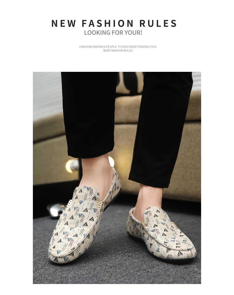 Summer Flat Casual Shoes Men Canvas Loafers Lightweight Breathable Slip-on Shoes Man Comfortable Non-slip Men's Driving Shoes
