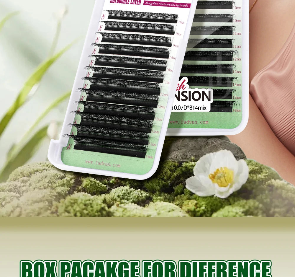 FADVAN 3D/4D/5D W Shaped Double Tips Eyelashes Extensions Natural Softlight Volume Fanning Lashes 0.07 Curl C D Black Eyelashes