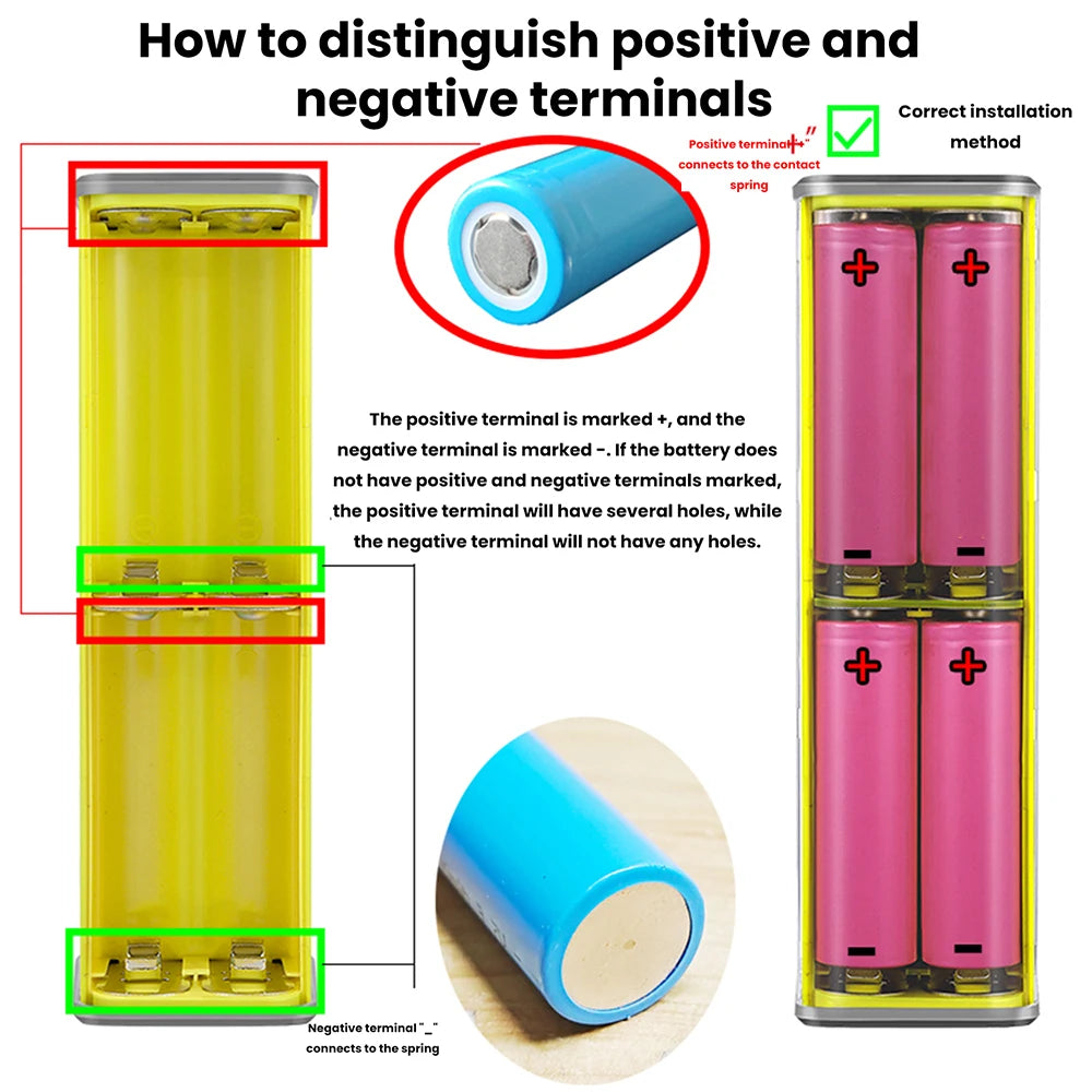 65W PD Fast Charge 8-Cell Solderless 18650 Power Bank Case 3.3-24V Adjustable DC DIY Battery Box LED Display Outdoor Light