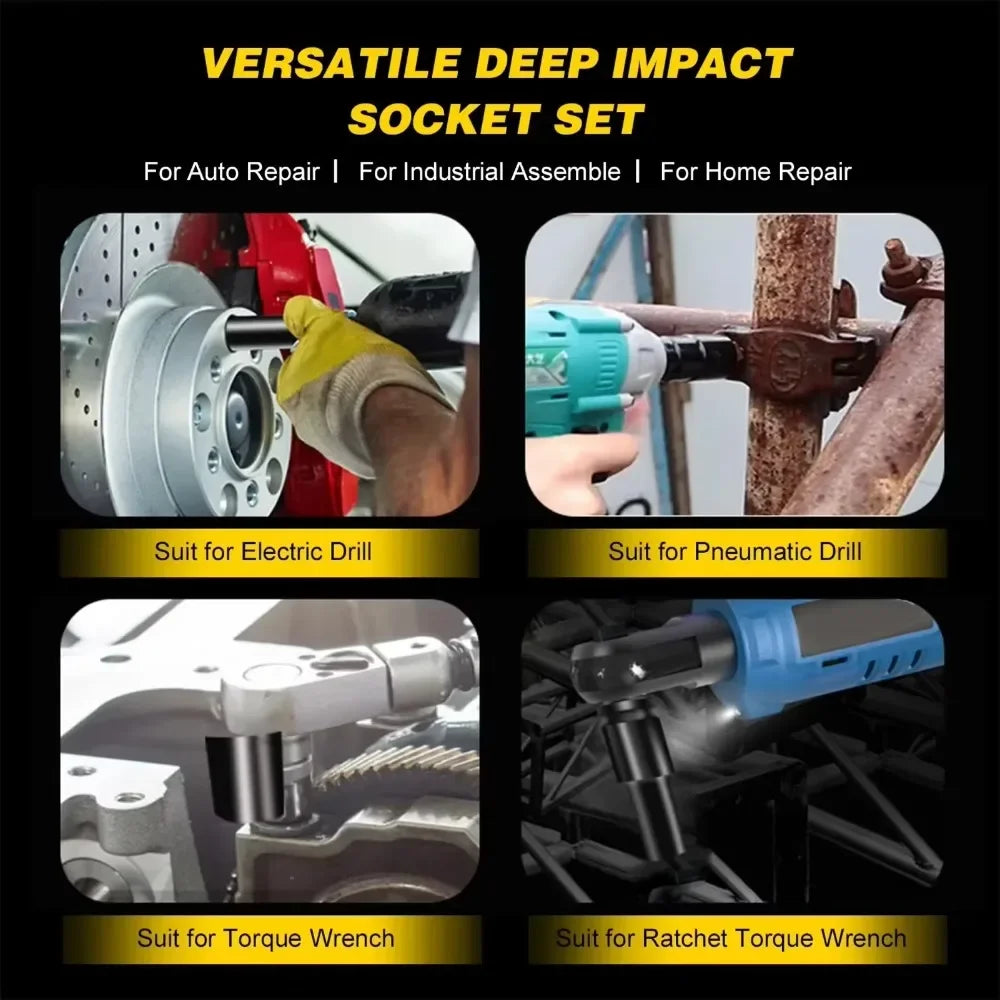 Heavy Duty 10 Pcs 1 2 Inch Drive Metric Deep Impact Socket Set Universal Durable for Pneumatic Air Repair Tools