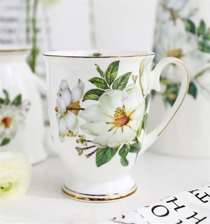 300ML, bone china funny coffee mugs, porcelain floral painting, vintage countryside espresso cups, drinkware taza tea cup art