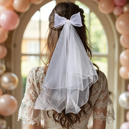 White Tulle Hair Clips For Girls Fairy Mesh Bow Large Hairpin Flower Barrette Summer Party Wedding Women Headdress Accessories