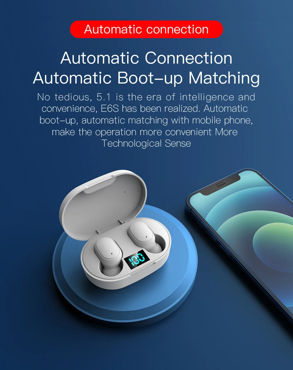 E6S Bluetooth 5.3 TWS Earbuds Noise Cancelling Wireless Headphones, HD Mic, Deep Bass, One-Step Pairing for Gaming & Calls
