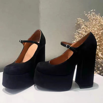 Women Heels Elegant Pumps Lady Shoes PU Leather Chunky Platform Punk Square Head Party Prom Sandals Fashion Outdoor Shoes Female