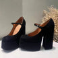 Women Heels Elegant Pumps Lady Shoes PU Leather Chunky Platform Punk Square Head Party Prom Sandals Fashion Outdoor Shoes Female