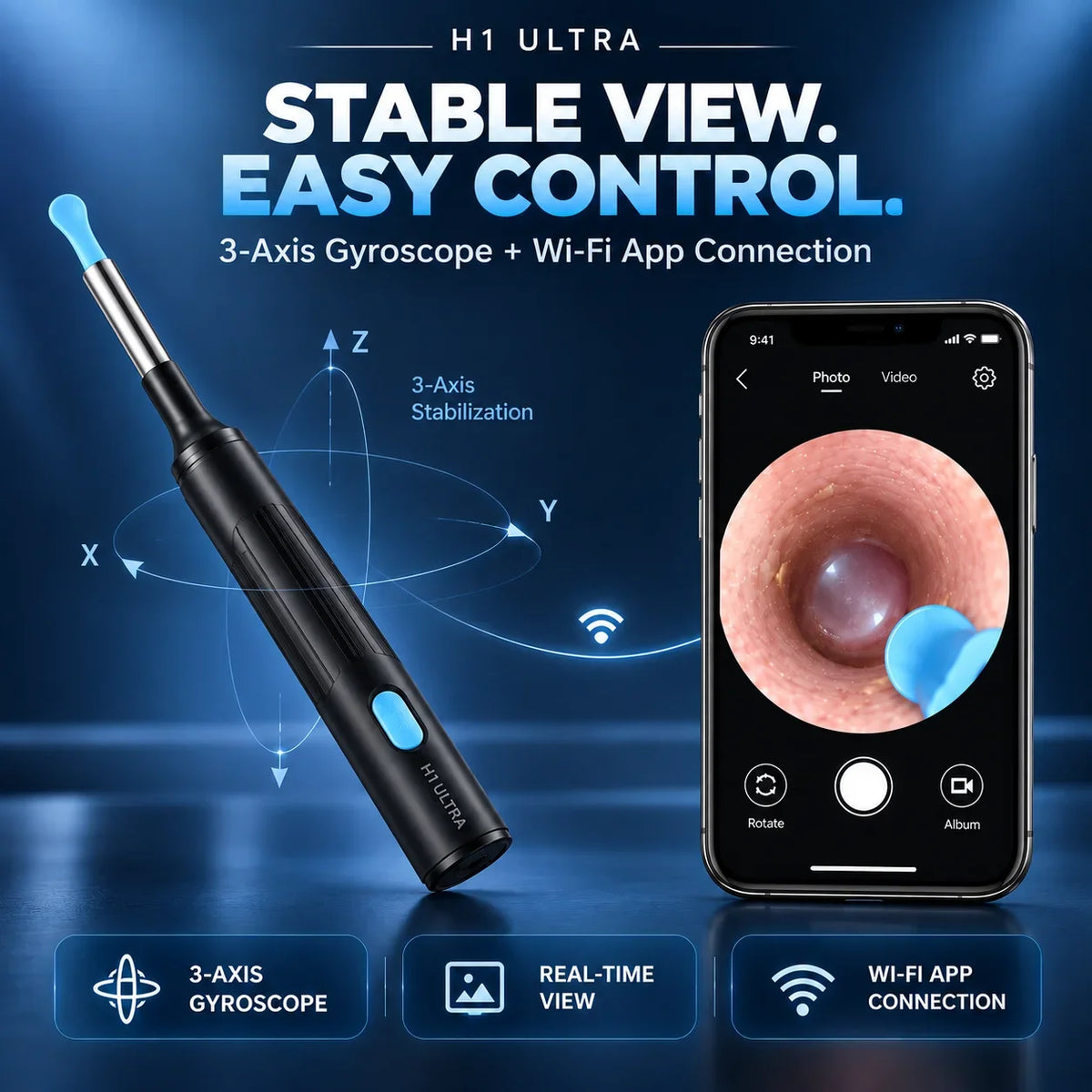 1000W HD Visual Ear Cleaner Camera Wireless Ear Wax Removal Tool 2 in 1 Ear Pick Tweezers USB Rechargeable Kit