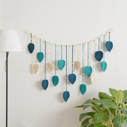 Handmade Woven Leaf Macrame Hanging Ornament Bohemian Cotton Rope Woven Walls Hanging Decoration For Bedroom Living Room Wall