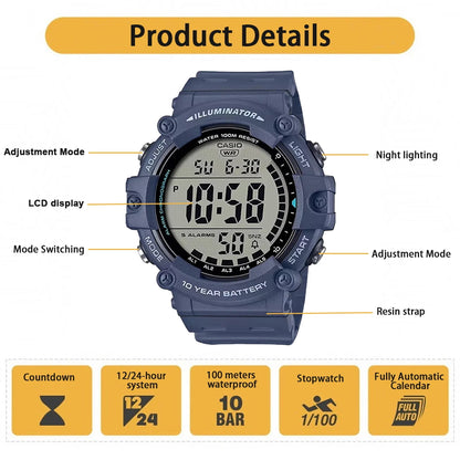 Casio AE1500WHX Series | 10-Year Battery | LED Backlight | 5-Alarms | 1/100 Sec Stopwatch | Men's Digital Watch