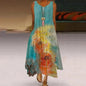 New Women's Fashion Casual Printed Dandelion Sleeveless Dress Summer Casual Printed Long Dress