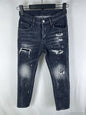 6060 Four Seasons New Men's Washed Ripped Patch Old Slim-fit Straight Black Jeans for Men