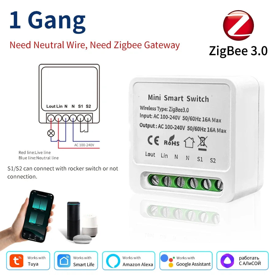 1/2/3 Channels 16A/10A/5A 100-240V Zigbee 3.0 Smart Wireless Switch Smart Home APP Voice Control Work with Alexa Google Home