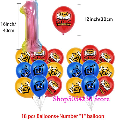 Brawl Stars Happy Birthday Party Supplies Set Cartoon Game Theme Tableware, Paper Plates & Backdrop Decorations for Celebrations