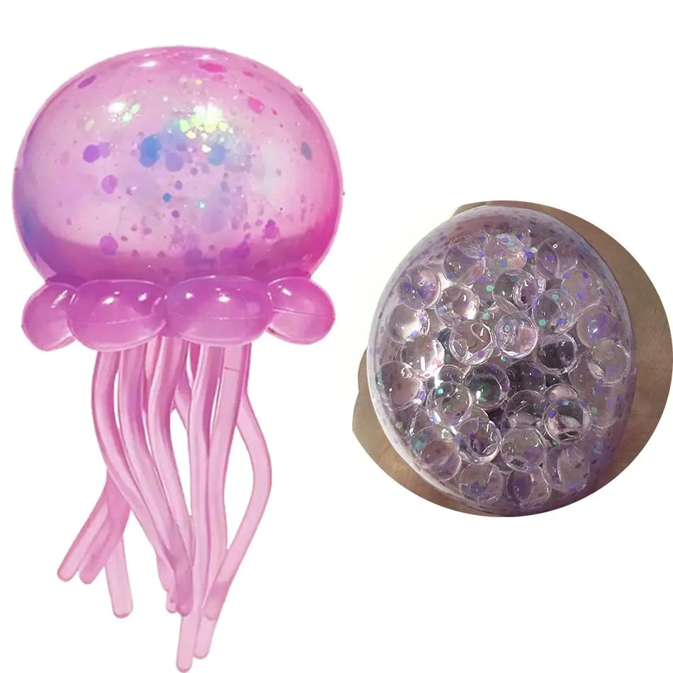 Glitter Octopus Squishy Toy Soft Stress Relief Fidget Toy Squeeze Jellyfish Squishy Compression Decompression Toy for Kid Adults