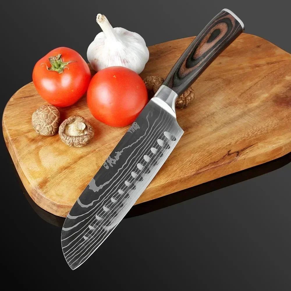 Damascus Chef's Knife Kitchen Knives Set Professional Boning Knife Meat Cleaver Utility Knife Japanese Santoku Knife with Cover